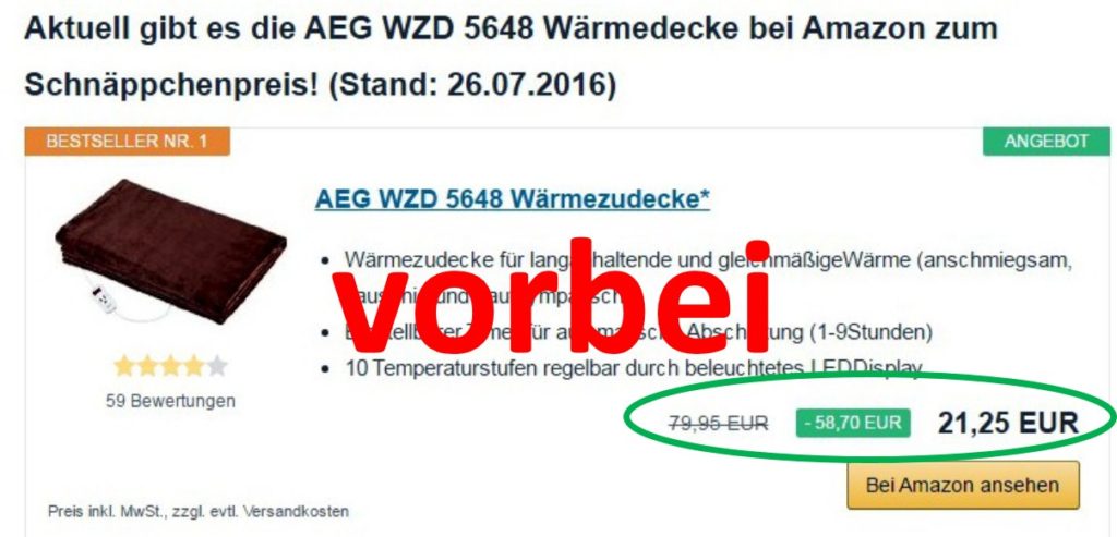 AEG Heizdecke Angebot